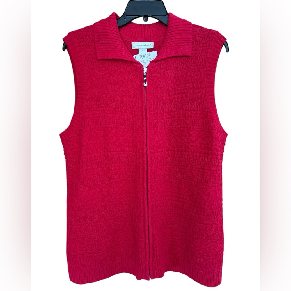 Christopher & Banks Red Textured Knit Zip Up Sweater Vest Women’s Size Large